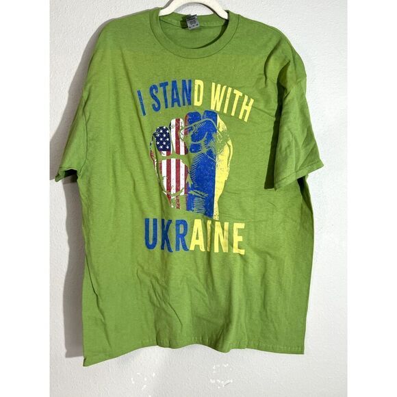 I Stand with Ukraine Graphic Short Sleeve T-Shirt XL Green - Picture 1 of 5